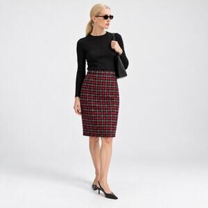 Pure Collection Wool Houndstooth Pencil Skirt Red Grey US 8/10